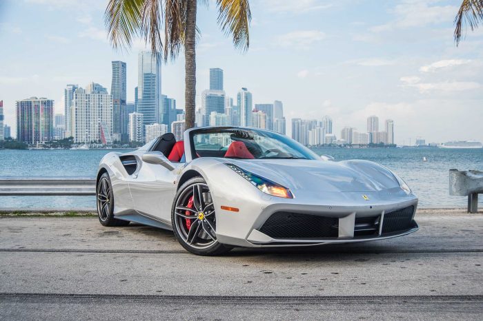 Rent the Silver Ferrari 488 in Miami