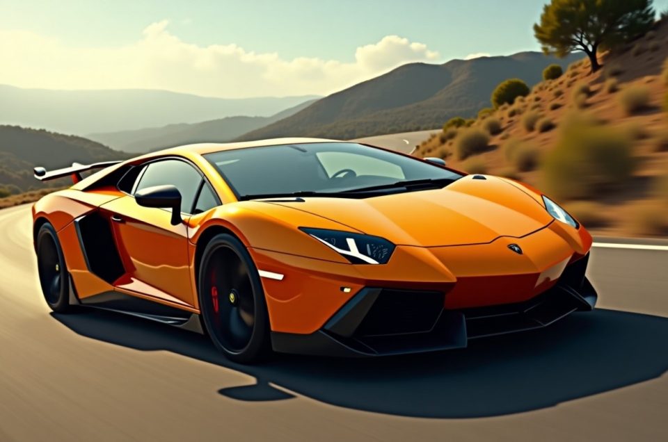 Lamborghini on hilly road